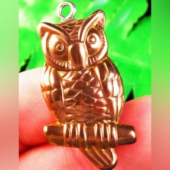 Carved Gold Hematite Owl Pendant Stone w/leather cord (adjustable) - Picture 2 of 6